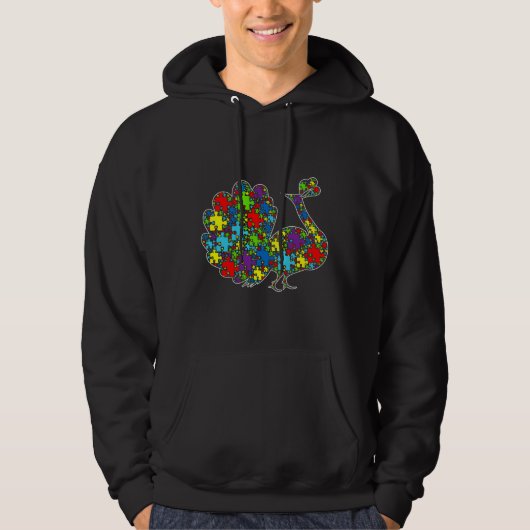 Veste À Capuche Sensibilisation sur l'autisme Cute Peacock Puzzle  (Devant)