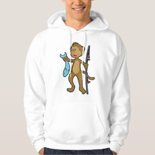 Veste À Capuche Singe à la pêche avec bâton de pêche et poisson