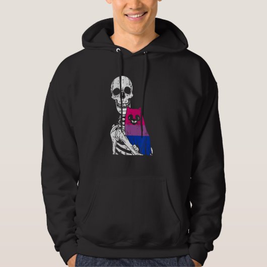 Veste À Capuche Skeleton Holding A Cat Bisexual LGBT-Q Pride Rainb (Devant)
