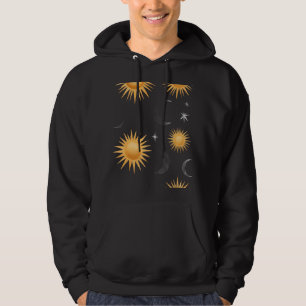 Veste À Capuche Soleil Céleste Lune Étoiles Or Hoodie Bohème