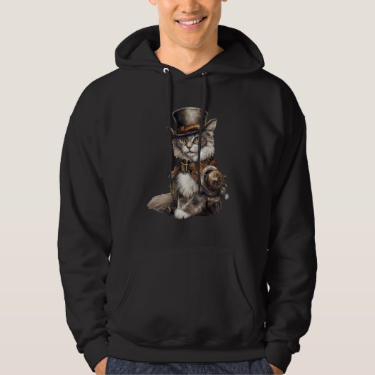 Veste À Capuche Steampunk Cat With Hat Graphic Design Cat Fantasy (Devant)