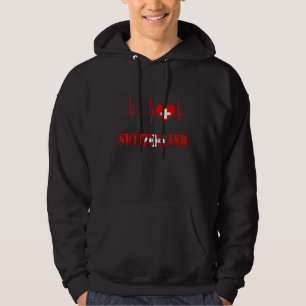 Veste À Capuche Suisse Drapeau Suisse Cœur Battement de cœur ECG P