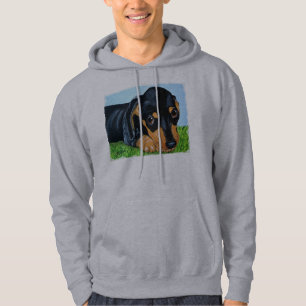 Veste À Capuche Sweatshirt noir et bronzage de teckel de chiot