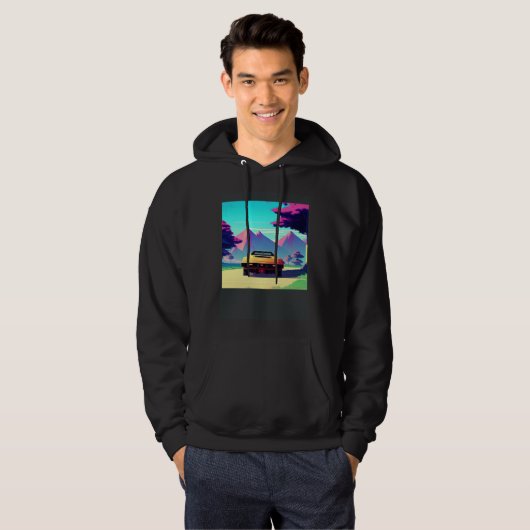 Veste À Capuche Synthwave car outrun retrowave futuresynth sci fi (Devant entier)