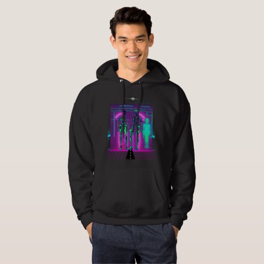 Veste À Capuche Synthwave Neon Robotic Graphic (Devant entier)