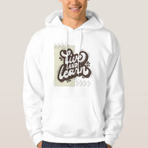 Veste À Capuche T-shirt à capuche blanc « Live and Learn » typogra