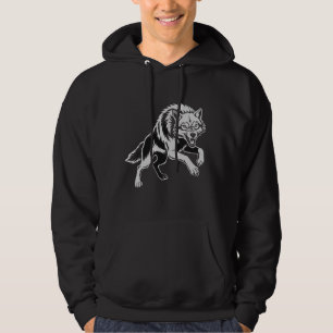 Veste À Capuche T-shirt d'art de loup de ligne blanche minimaliste