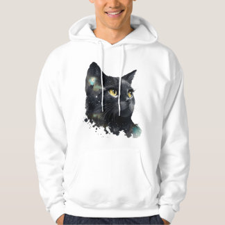 Veste À Capuche T-Shirt en aquarelle Chat Noir Cosmique – Gal arti