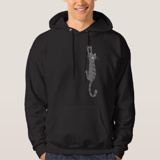 Veste À Capuche Tabby Gris Chat Accroché | Chat rayé gris drôle (Devant)