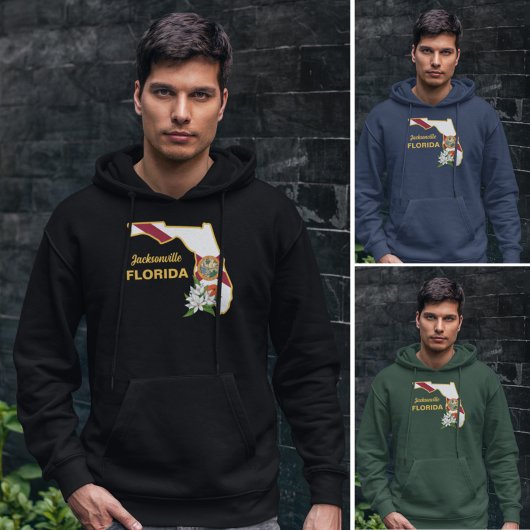 Veste À Capuche Texte personnalisé Floride Drapeau & Fleur Orange