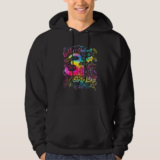 Veste À Capuche Tie Dye Équipe de typographie de 3e année Enseigna (Devant)