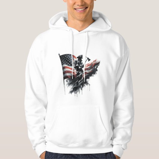 Veste À Capuche Un pompier américain.Drapeau des Etats-Unis. (Devant)