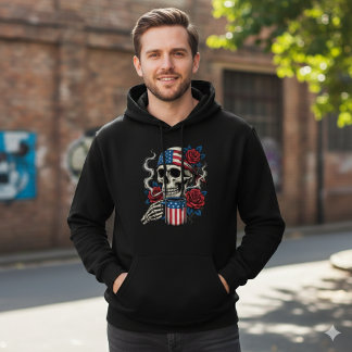 Veste À Capuche Us Flag Skull and Roses Coffee Hoodie Design