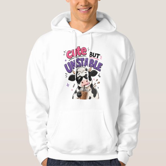 Veste À Capuche Vache mignonne mais instable avec café glacé (Devant)