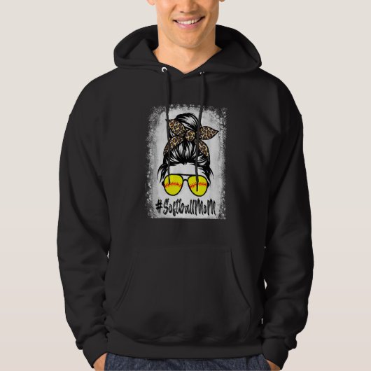 Veste À Capuche Vie Mère De Softball Bleu Avec Leopard Et Messager (Devant)