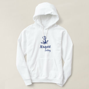 Veste À Capuche Voile Newport, Ancre Bleue Sur Blanc