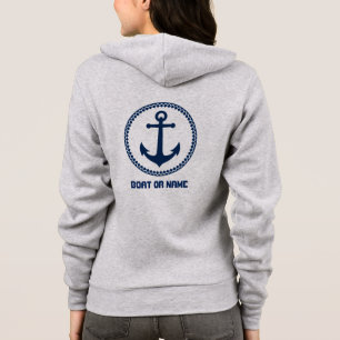 Veste À Capuche Votre nom ou bateau Ancre marine bleu gris