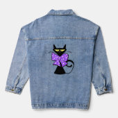 Veste Denim bleu violet noir Chat (Verso)