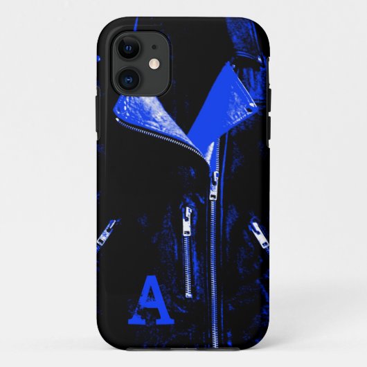 Veste en cuir bleu monogramme iPhone 5 coque (Dos)