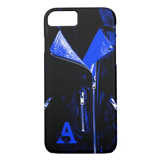 Veste en cuir bleu monogramme iPhone 7 coque (Dos)