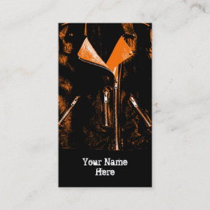 Veste en cuir carte de visite orange portrait noir