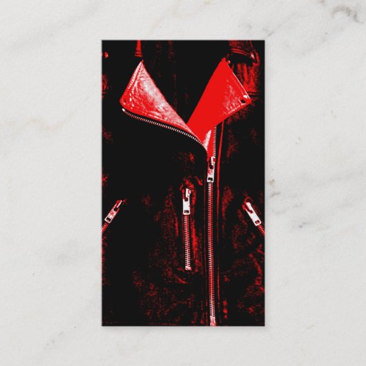 Veste en cuir rouge carte de visite noir (Devant)
