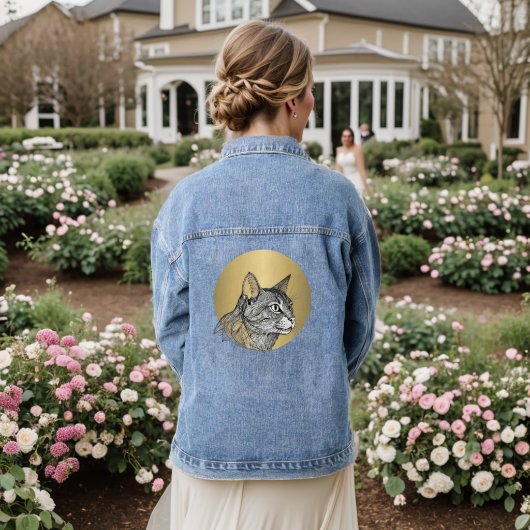 Veste en jean chat capricieux ludique (Mariage Retour)