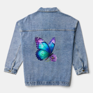 Veste en jean fleurie papillon