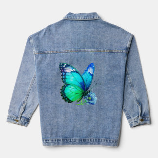 Veste en jean fleurie papillon