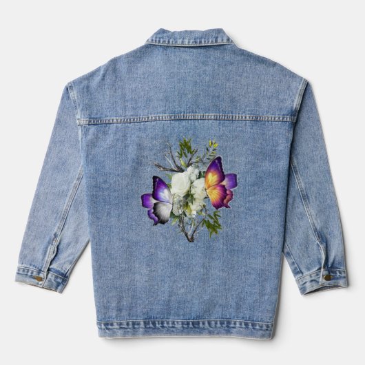 Veste en jean graphique Rose blanche et Papillon e (Verso)