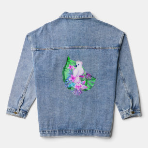 Veste en jean vibrante avec toucan et feuillage tr