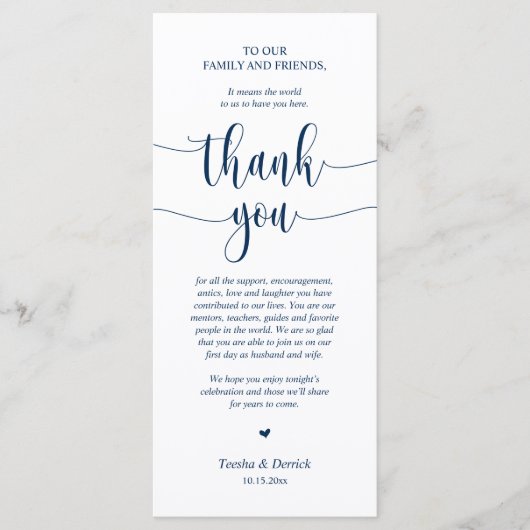 Vestiging bruiloft Hartelijk dank, Navy Blue Card Programma (Voorkant)