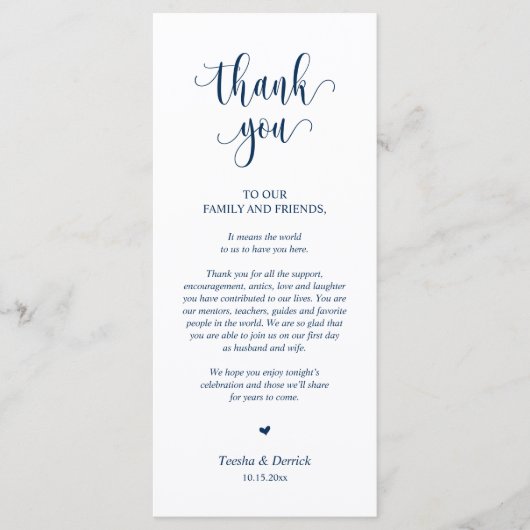 Vestiging bruiloft Hartelijk dank, Navy Blue Card Programma (Voorkant)