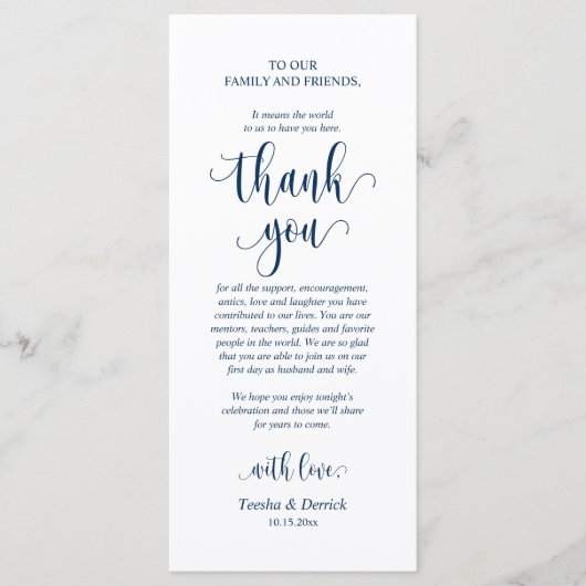 Vestiging bruiloft Hartelijk dank, Navy Blue Card Programma (Voorkant)