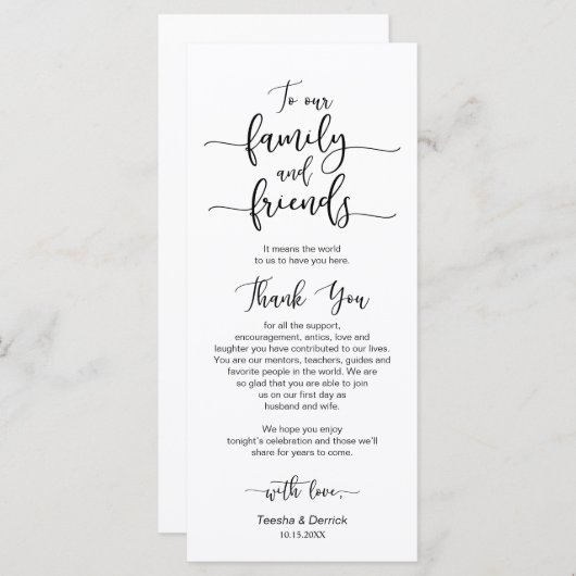 Vestiging bruiloft Hartelijk dank, zwarte letterty Programma (Voorkant / Achterkant)