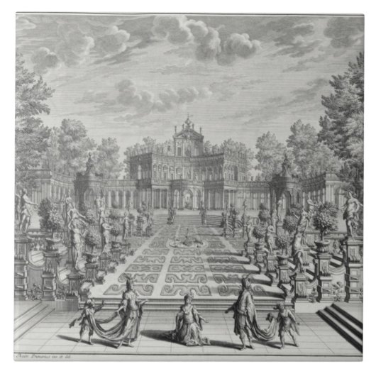 Vestiging voor een opera in een tuin, van 'Archite Tegeltje (Voorkant)