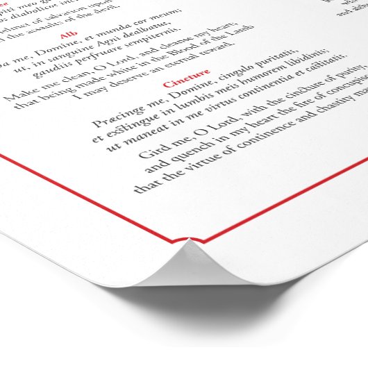 Vesting Prayers for Priests in Latijn en Engels Poster (Hoek)