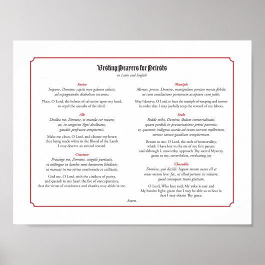 Vesting Prayers for Priests in Latijn en Engels Poster (Voorkant)