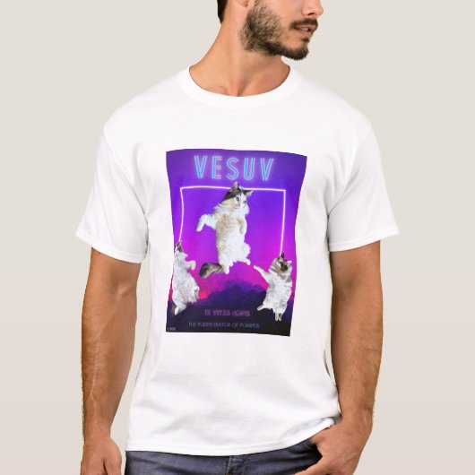 Vesuv Cat 9 Vit Funny T-shirt Néon Unisex (Devant)