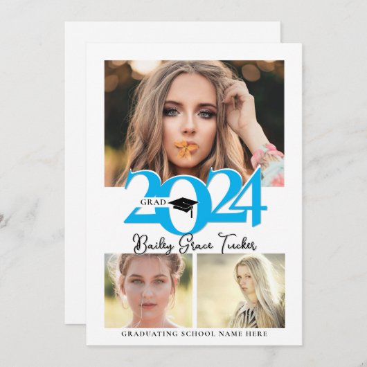 Vet 2024 Afstudeerder Pet 3-foto Collage Blauw Afs Aankondiging (Voorkant / Achterkant)