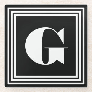 Vet 3 Lijst monogram   Zwart-wit Glazen Onderzetter