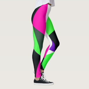 Vet 80s kleurenblok Neon Green Roze Paars Leggings