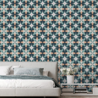 Vet Abstract Blauwgroen en Perzik Marokkaanse Tege Behang