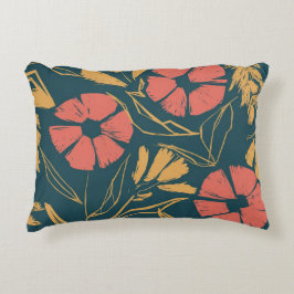 Vet Abstract bloemenkussen - Blauwgroen, koraal en Accent Kussen