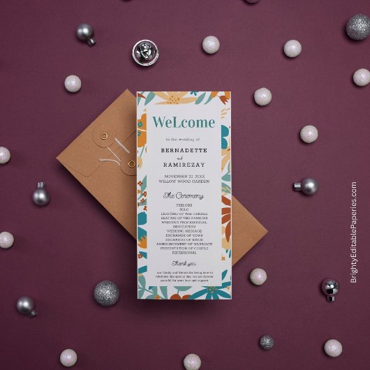 Vet Abstract Bright Wildflower Script Bruiloft Man Programma