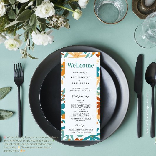 Vet Abstract Bright Wildflower Script Bruiloft Man Programma