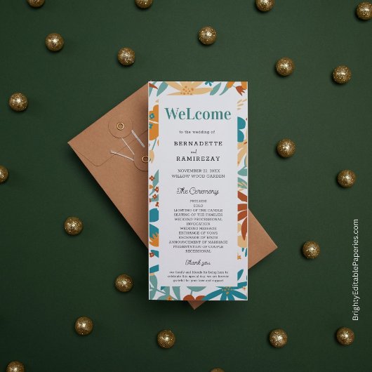 Vet Abstract Bright Wildflower Script Bruiloft Man Programma