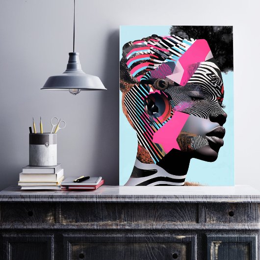 Vet Abstract portret met levendige patronen Poster
