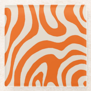 Vet Abstract Sinaasappel Marmer Wavy Stripe Retro Glazen Onderzetter