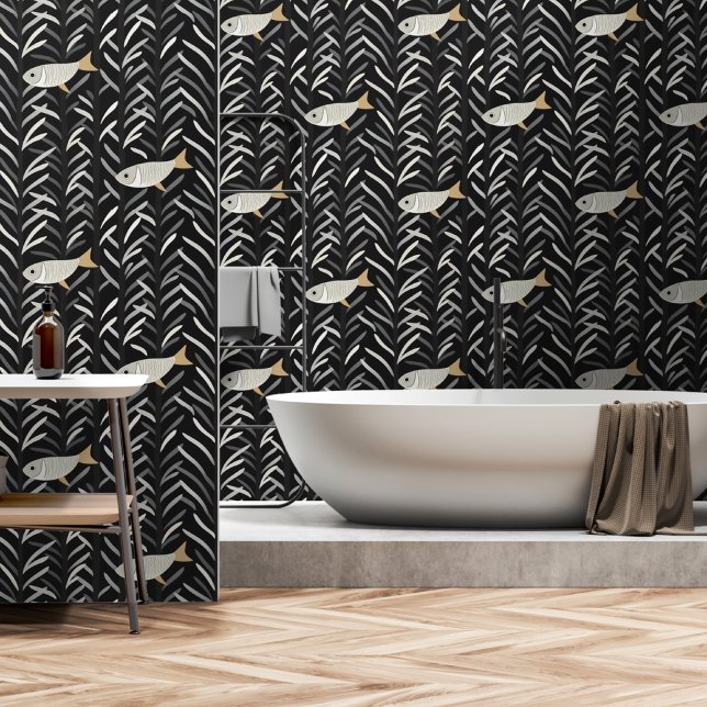 Vet Abstract Zwart-wit Vis Verwijderbaar Behang (Creator heeft geüpload)